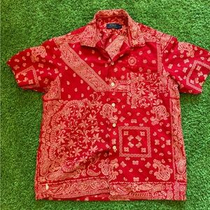 Ralph Lauren Red Casual Button Down Shirt with Paisley Print